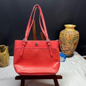 Anne Klein Red Croc-Embossed Shoulder Bag